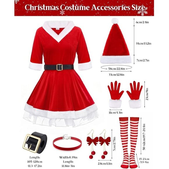 Mrs Santa Claus Red Velvet Costume Mini Dress w/Hat Belt Socks Jewelry NEW Large - Picture 5 of 7